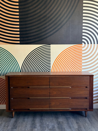 Vintage 6 Drawer Walnut Dresser by Viscol