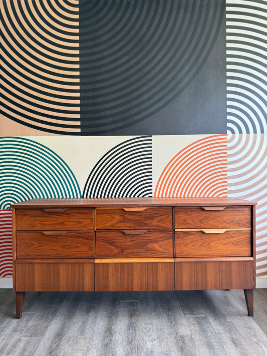 Vintage Walnut 9 Drawer Dresser by Kaufman