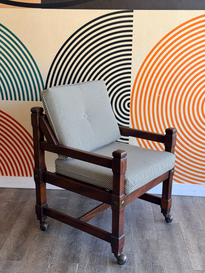 Vintage Wooden Chair with Checkered Upholstery