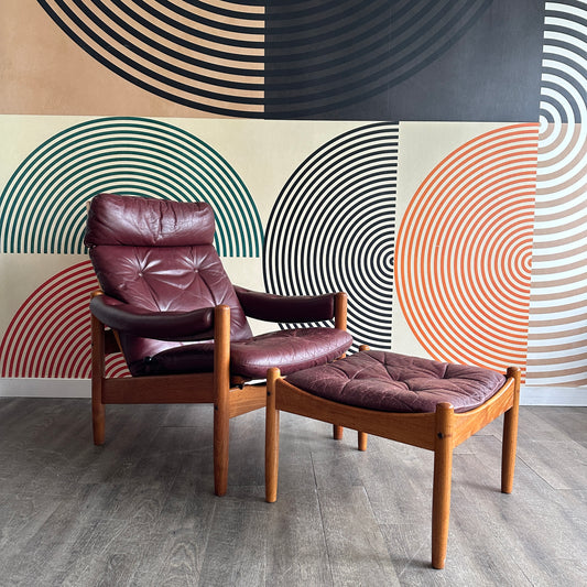 J.M Birking Danish Reclining Lounge Chair and Ottoman