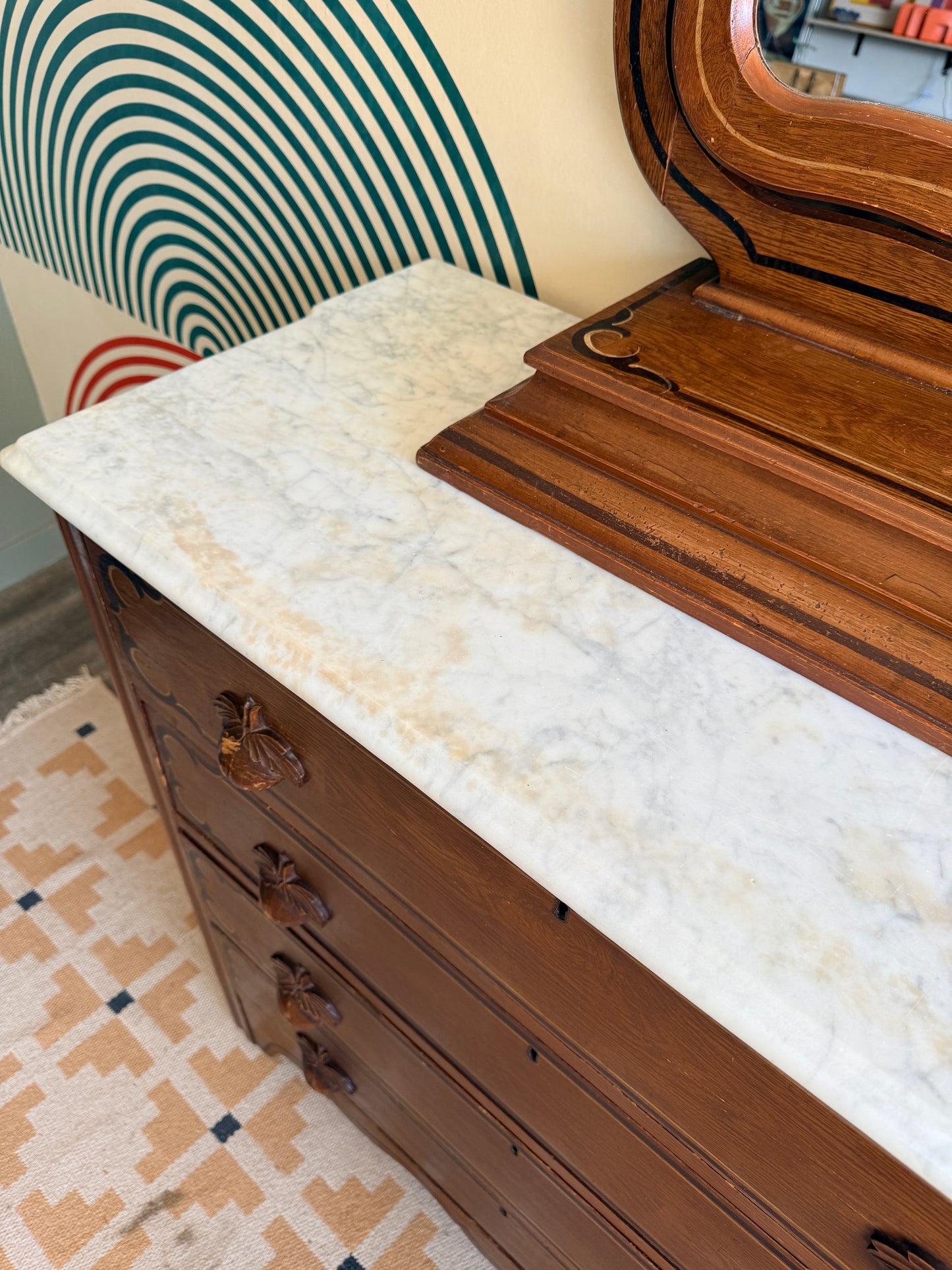 Antique Marble Slab Top Dresser with Acorn Handles