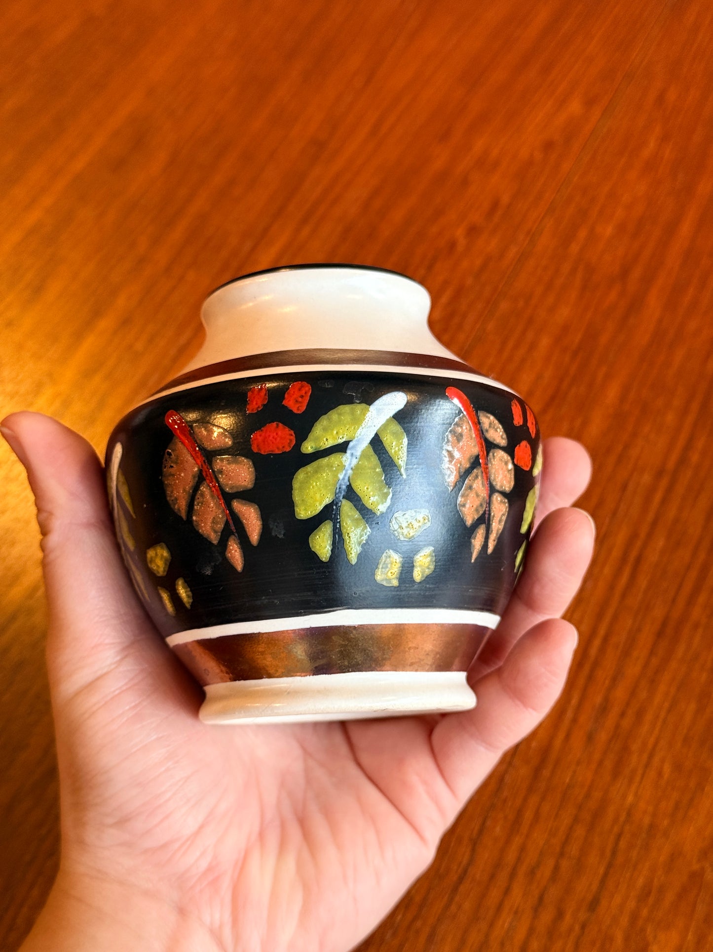 Mini Vintage West German Multi-Coloured Autumn Leaf Vase