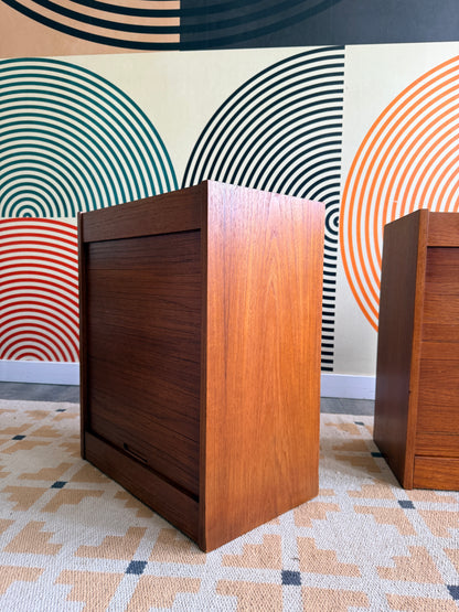 Pair of Teak Tambour Door Cabinets