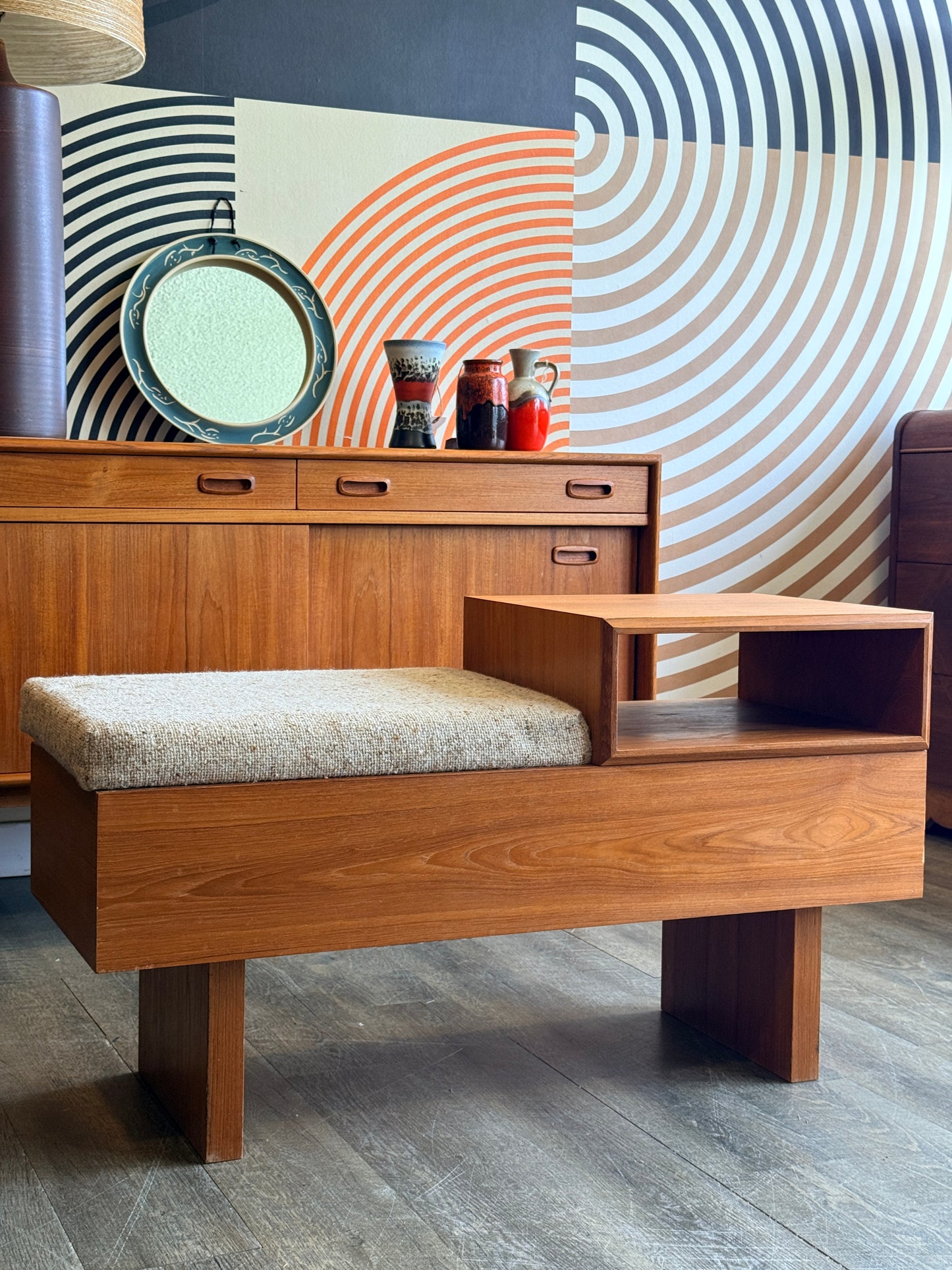 Vintage MCM Teak Telephone Bench with Storage