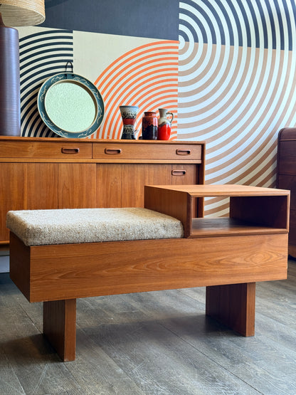 Vintage MCM Teak Telephone Bench with Storage