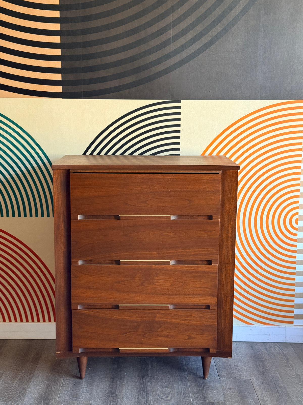 Vintage Walnut Tallboy Dresser by Viscol
