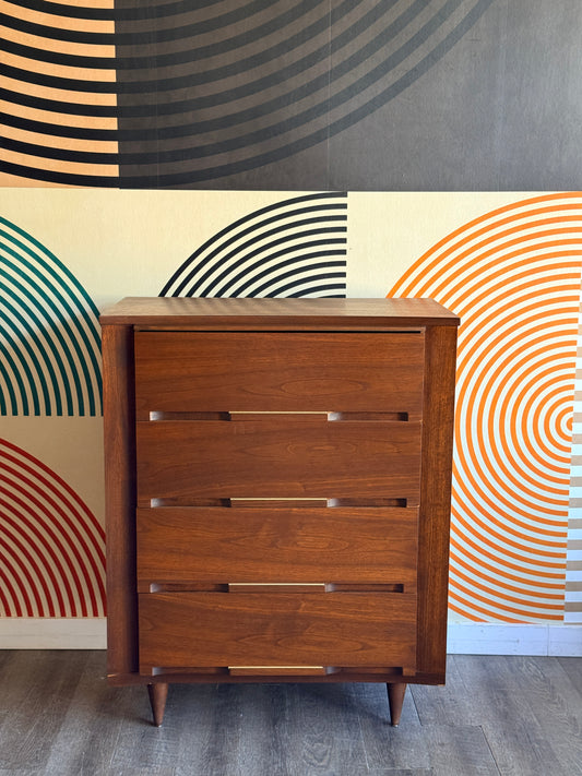 Vintage Walnut Tallboy Dresser by Viscol