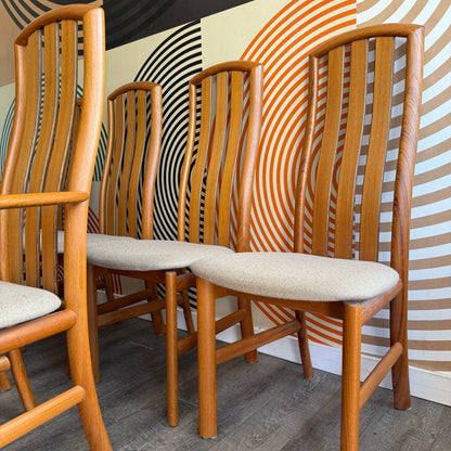 Set of 6 Vintage Danish High-back Teak Dining Chairs