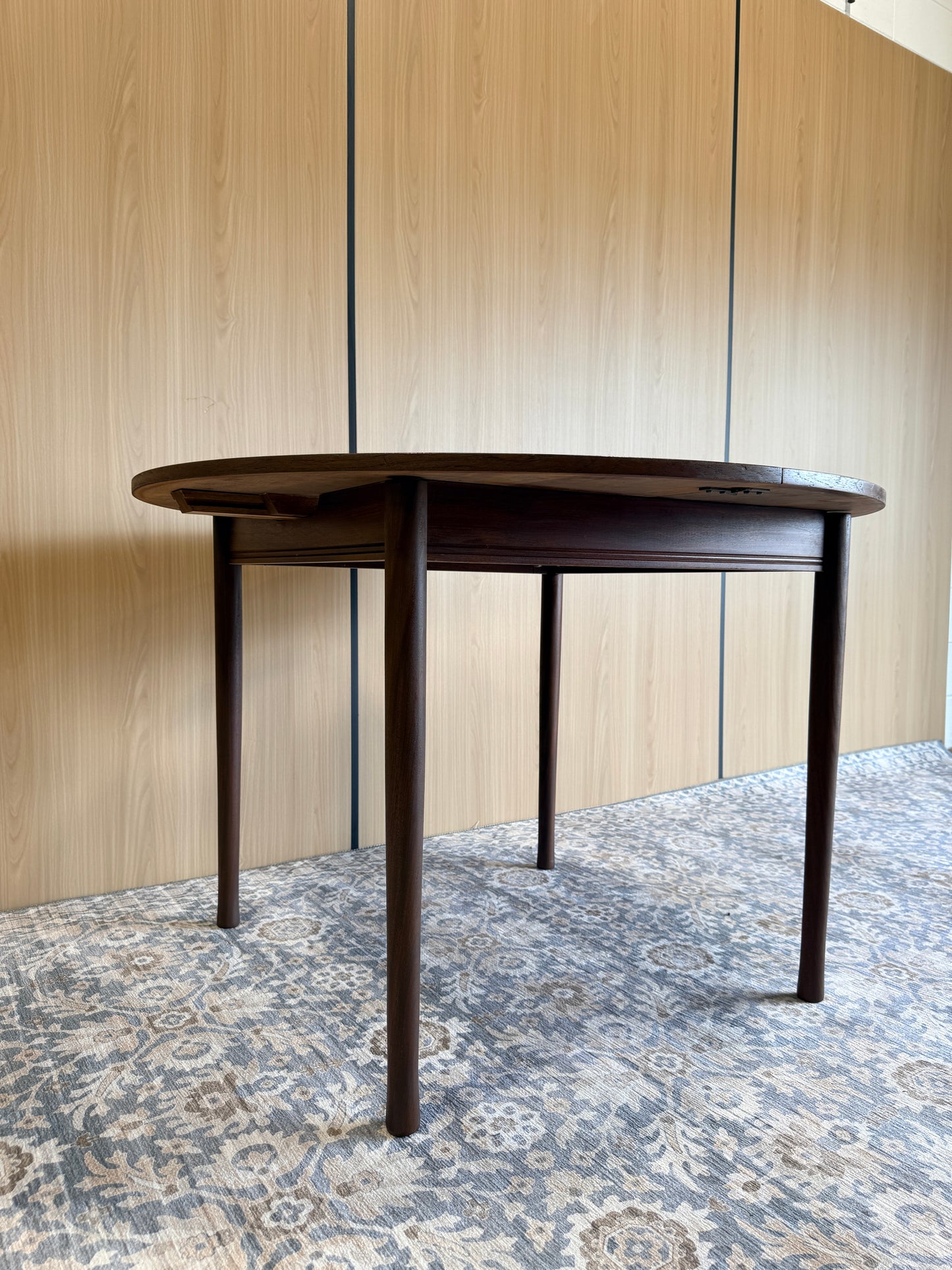 Vintage Round Teak Dining Table with 1 Leaf