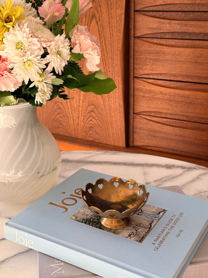 Vintage Brass Candy Bowl With Hearts Cut Out