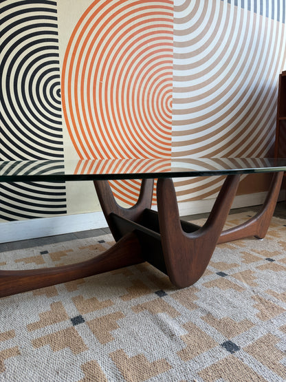 Sculptural Walnut Glass Coffee Table
