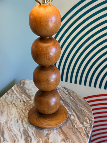 Vintage Teak Stacked Ball Table Lamp