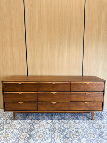 Vintage 9 Drawer Walnut Dresser by Vic-Art