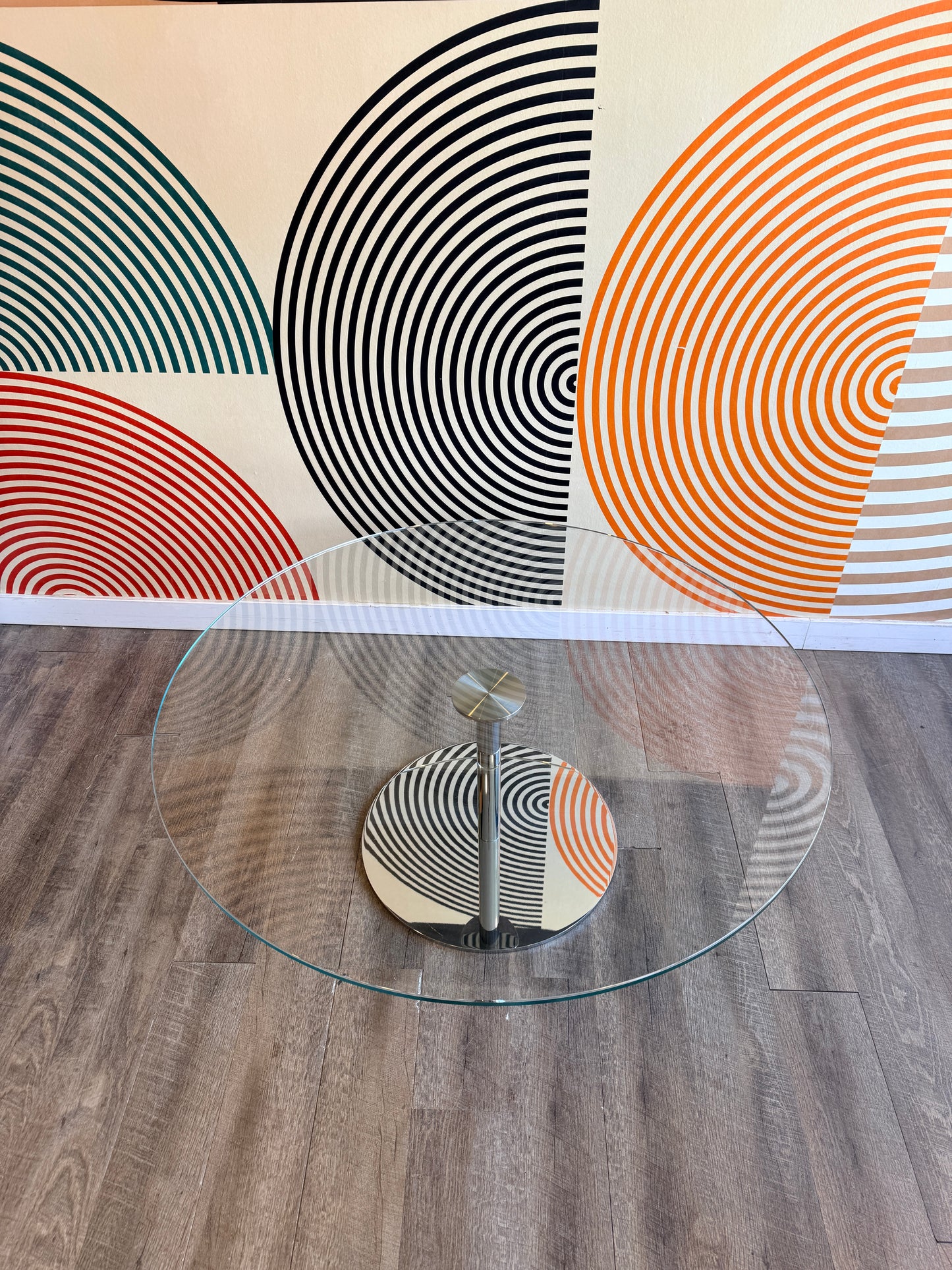 Round Glass and Chrome Coffee Table in Style of Giovanni Tommaso Garattoni