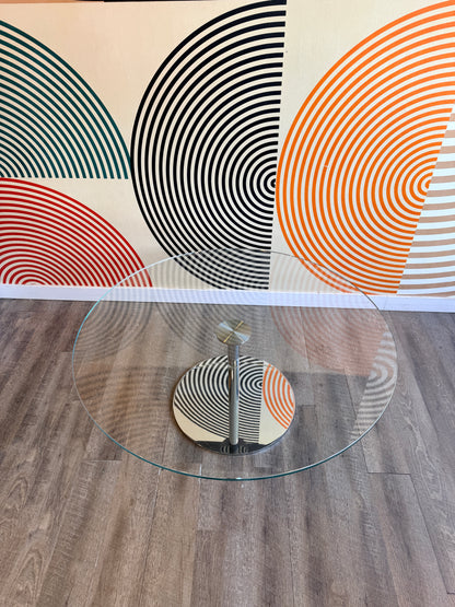 Round Glass and Chrome Coffee Table in Style of Giovanni Tommaso Garattoni