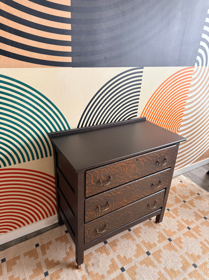 Antique 3-Drawer Dresser with Tiger Pattern Finish