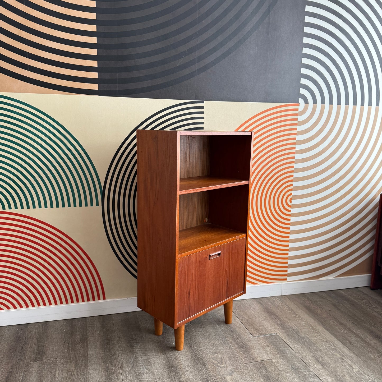 Small Teak Bookcase with a Drop-down Door