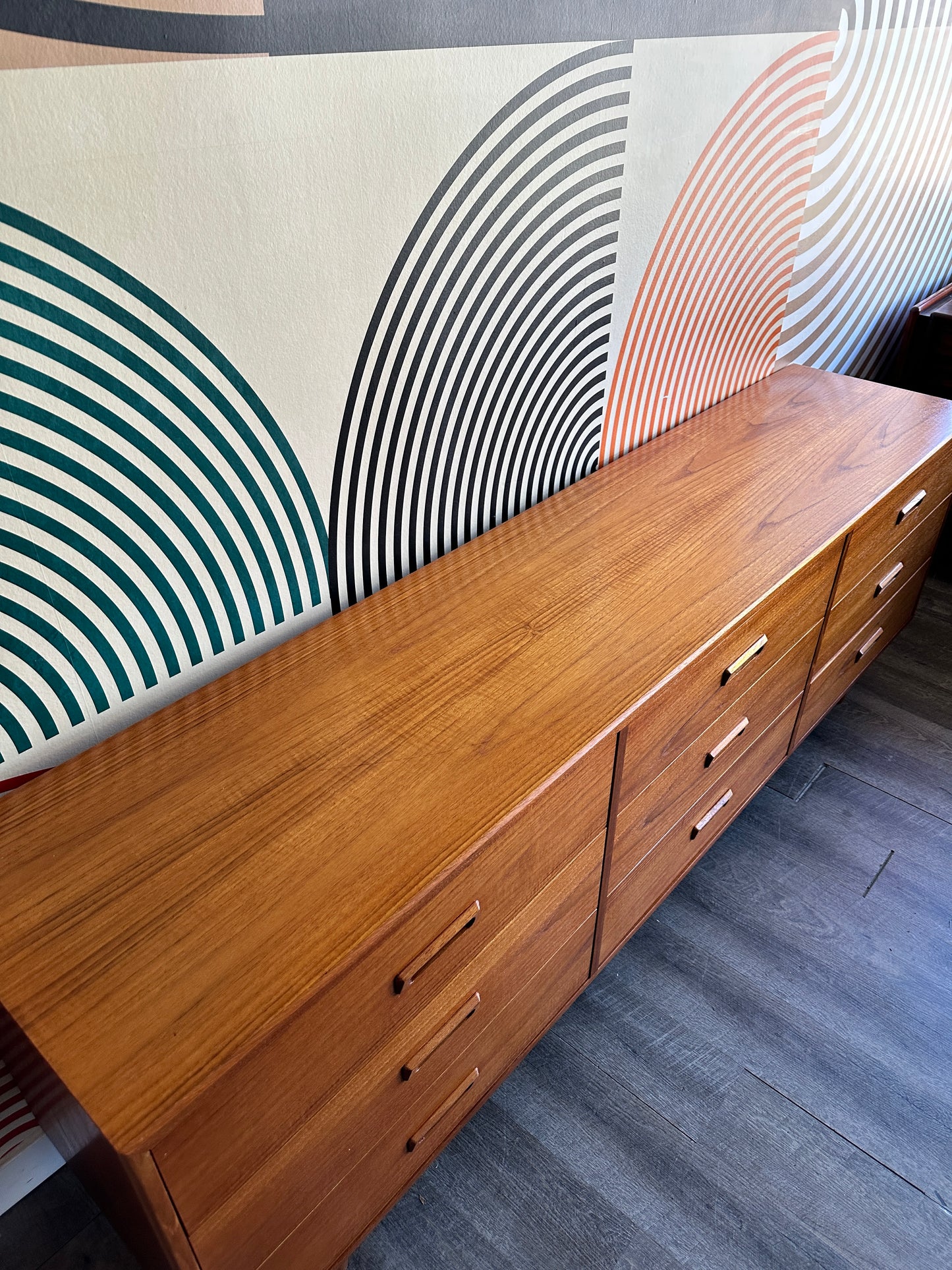 Vintage Teak 9 Drawer Dresser