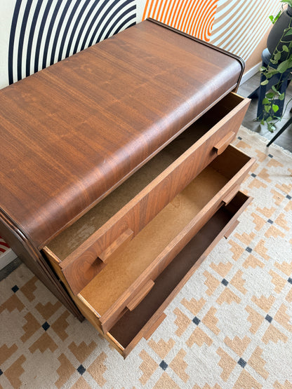 Art Deco Waterfall Walnut 3-Drawer Dresser