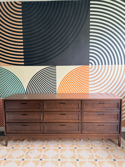 Vintage Walnut 9 Drawer Dresser