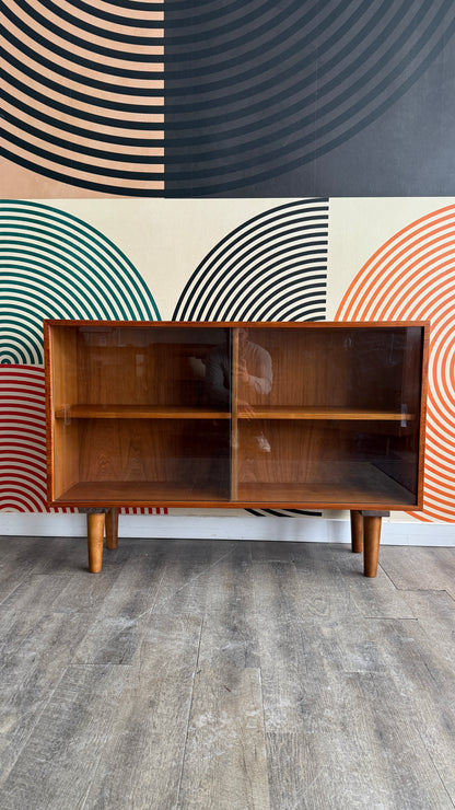 Vintage Teak Cabinet with Sliding Glass Doors