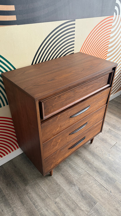 Vintage Walnut 4 Drawer Tallboy Dresser