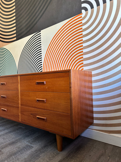 Vintage Teak 9 Drawer Dresser