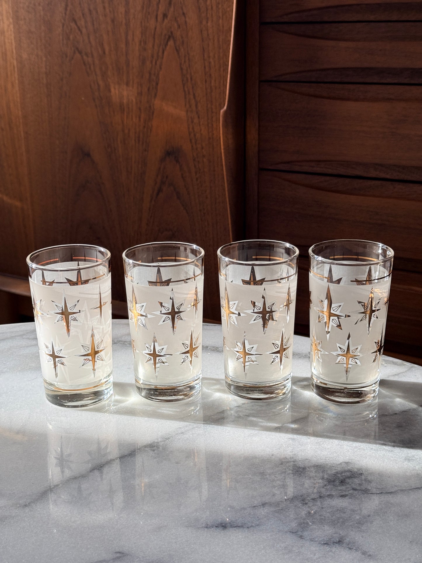 Set of 4 Vintage MCM Dominion Atomic Starburst Glasses