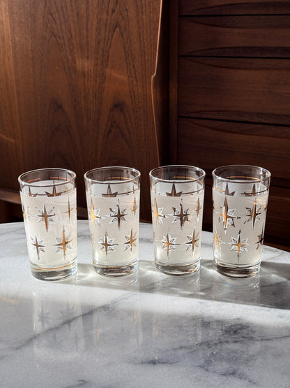 Set of 4 Vintage MCM Dominion Atomic Starburst Glasses