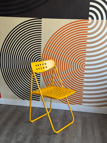 Vintage Yellow Metal Folding Chair
