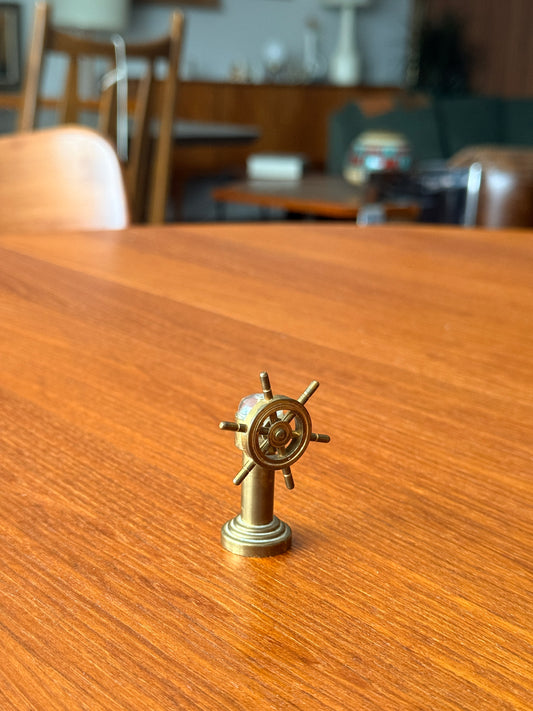 Vintage Miniature Brass Nautical Ship Wheel with Compass