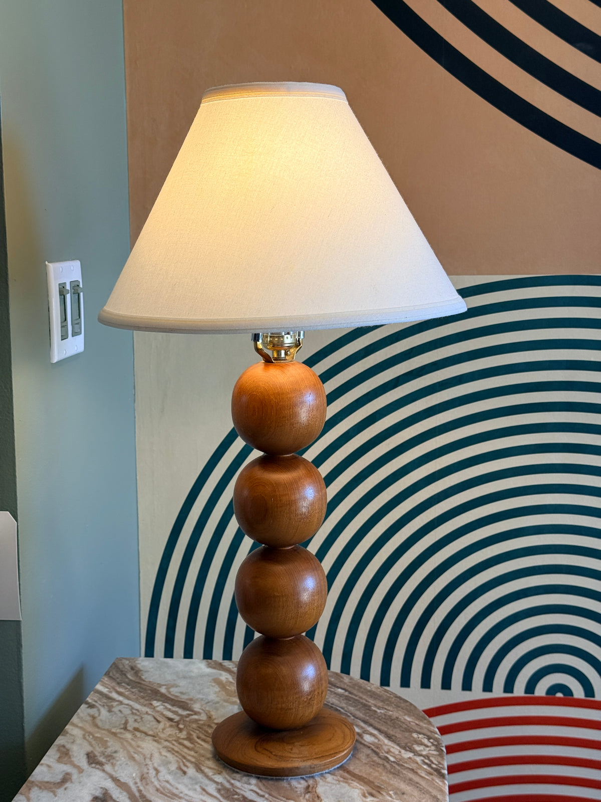 Vintage Teak Stacked Ball Table Lamp