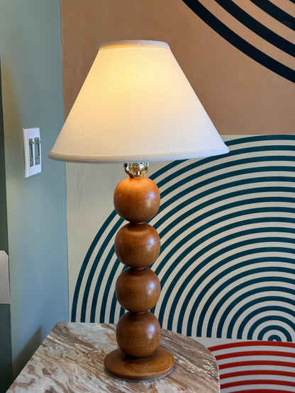 Vintage Teak Stacked Ball Table Lamp