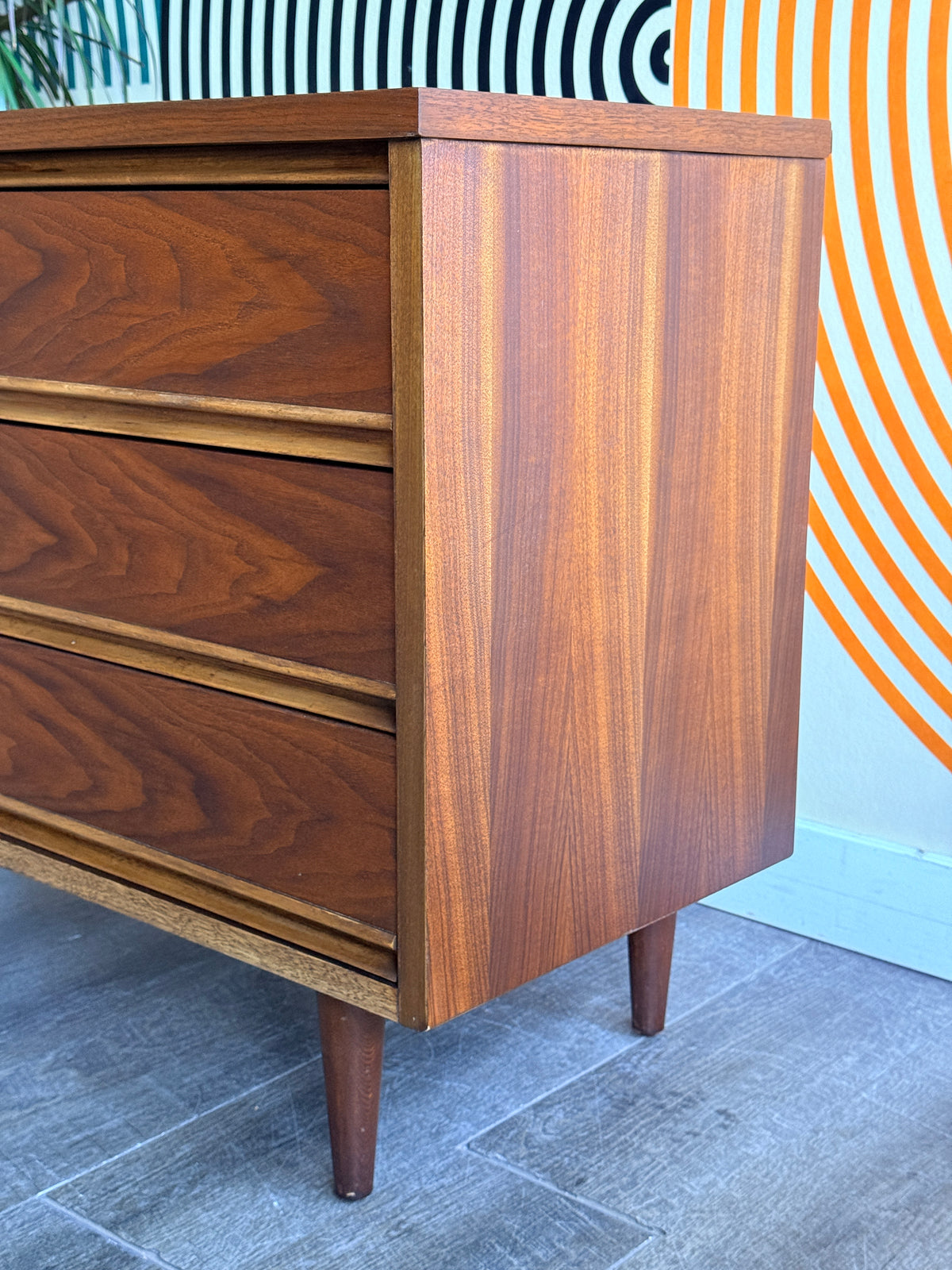 Vintage Three Drawer Walnut Nightstand