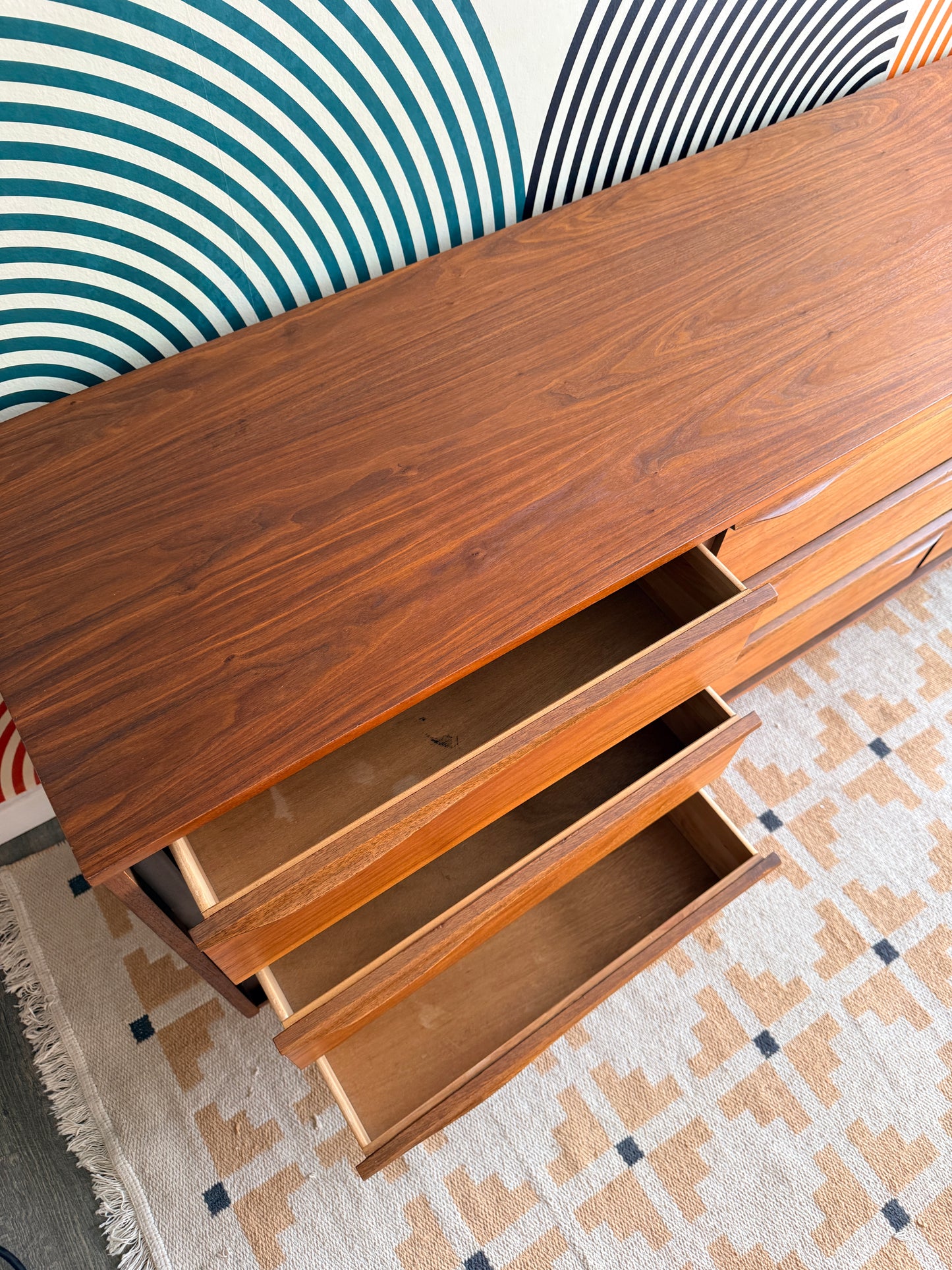 Mid-Century Walnut 9-Drawer Dresser