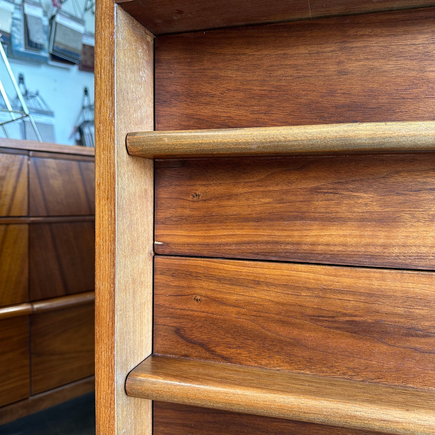 Vintage Walnut Curved Front 9 Drawer Dresser