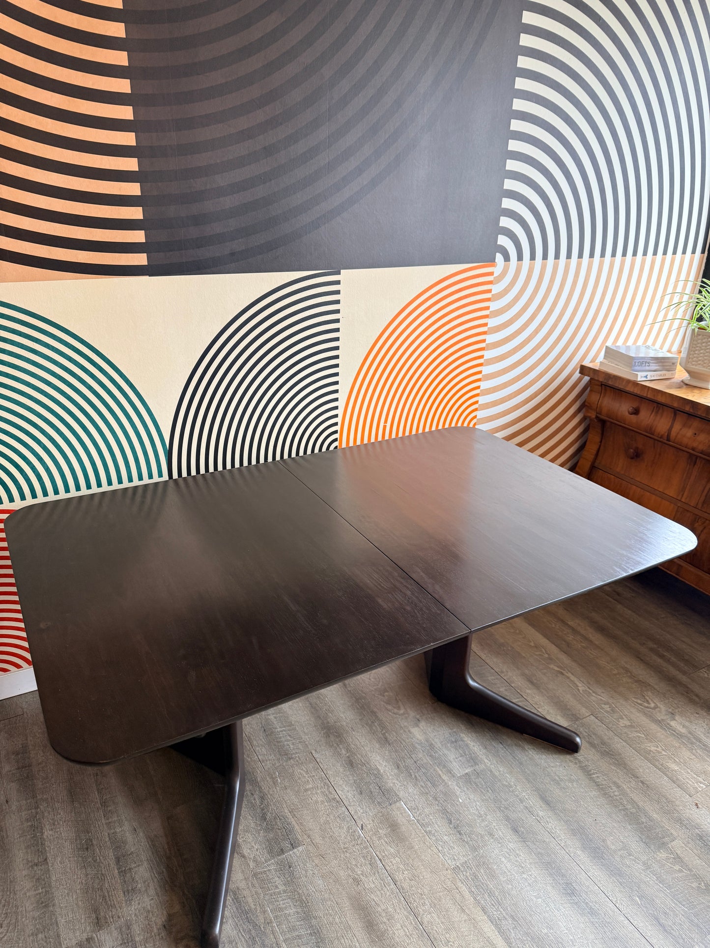 Rectangular Dark Brown Dining Table with 1 Leaf