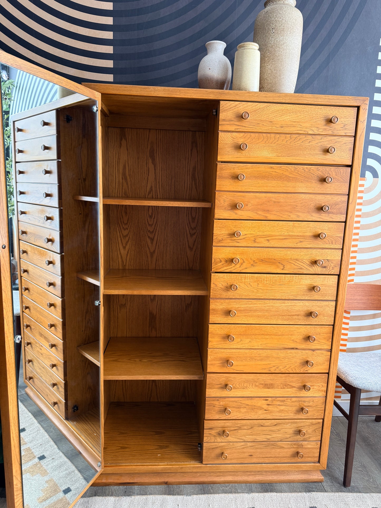 Vintage Oak Armoire with Drawers