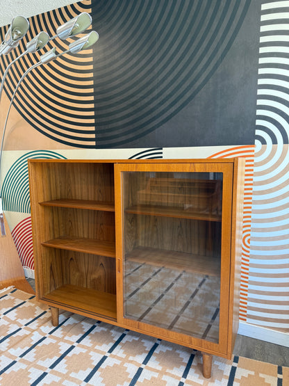 Tall Vintage Teak and Glass Cabinet