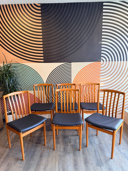 Set of 6 Teak Dining Chairs with Newly Upholstered Seats