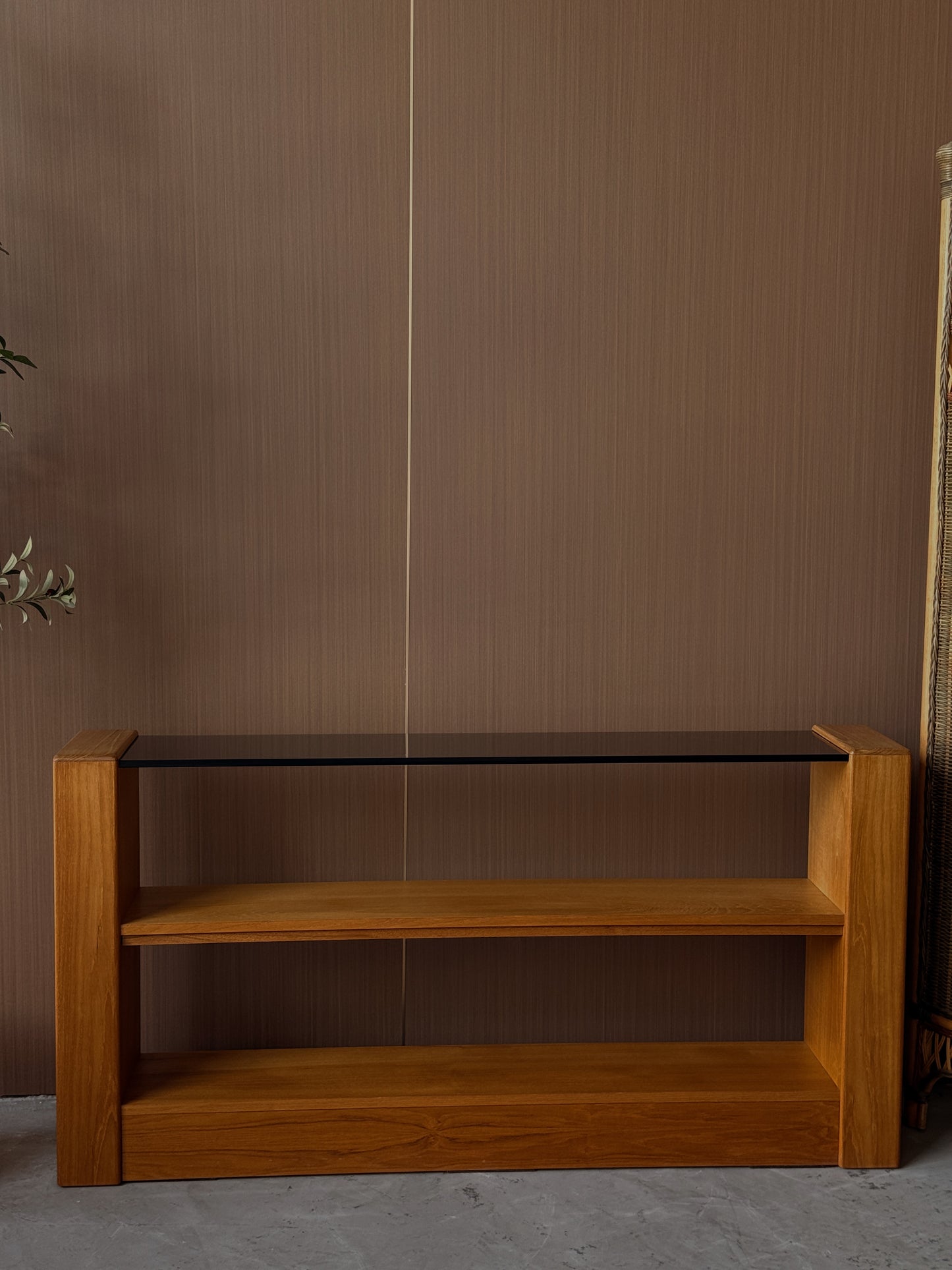 Vintage Teak and Smoked Glass Console