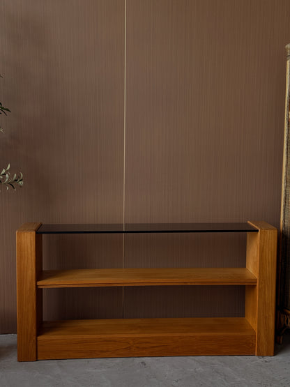 Vintage Teak and Smoked Glass Console