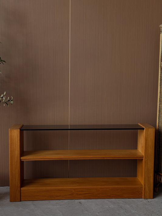 Vintage Teak and Smoked Glass Console