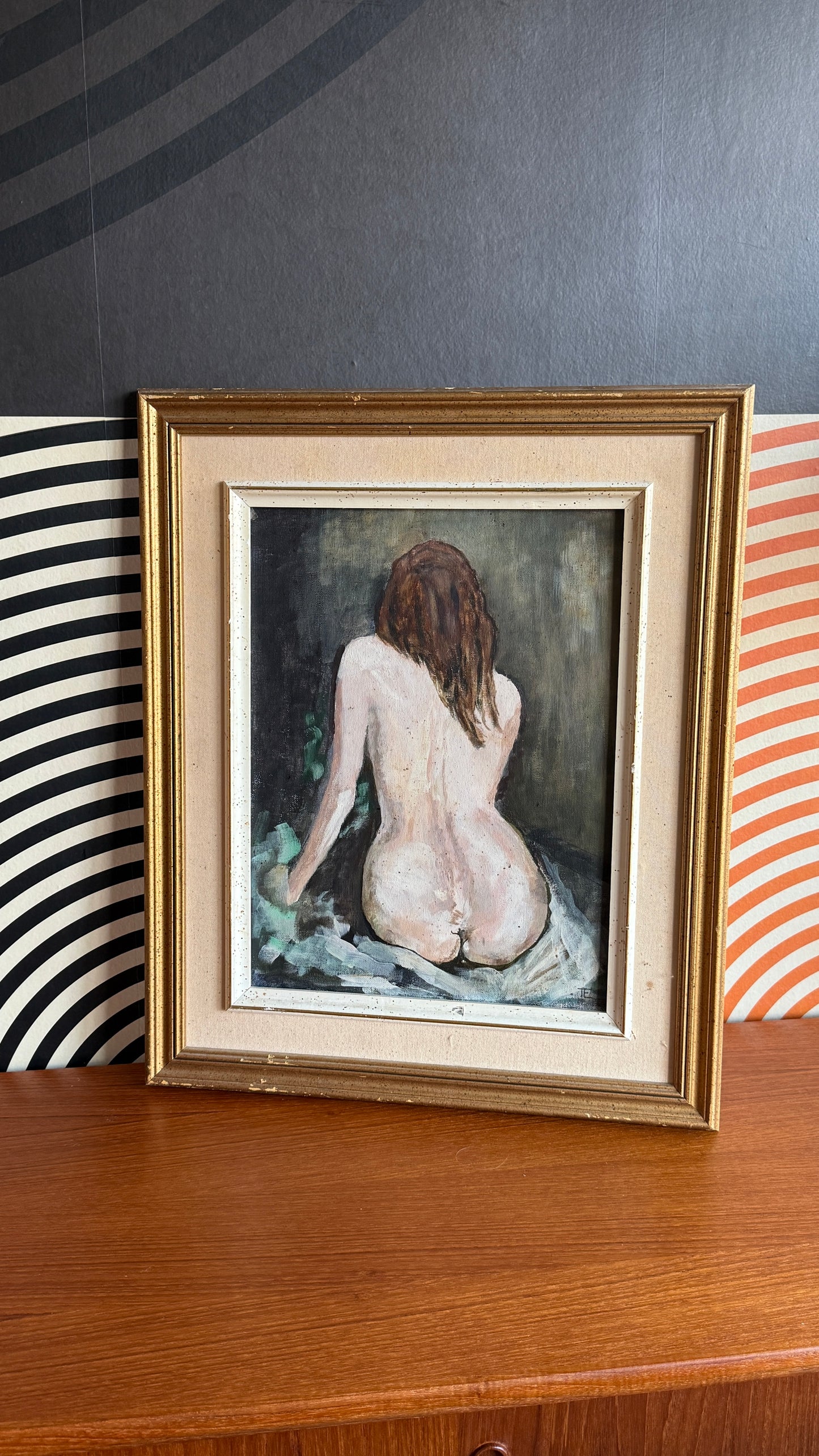 Signed and Framed Artistic Back Portrait of Woman
