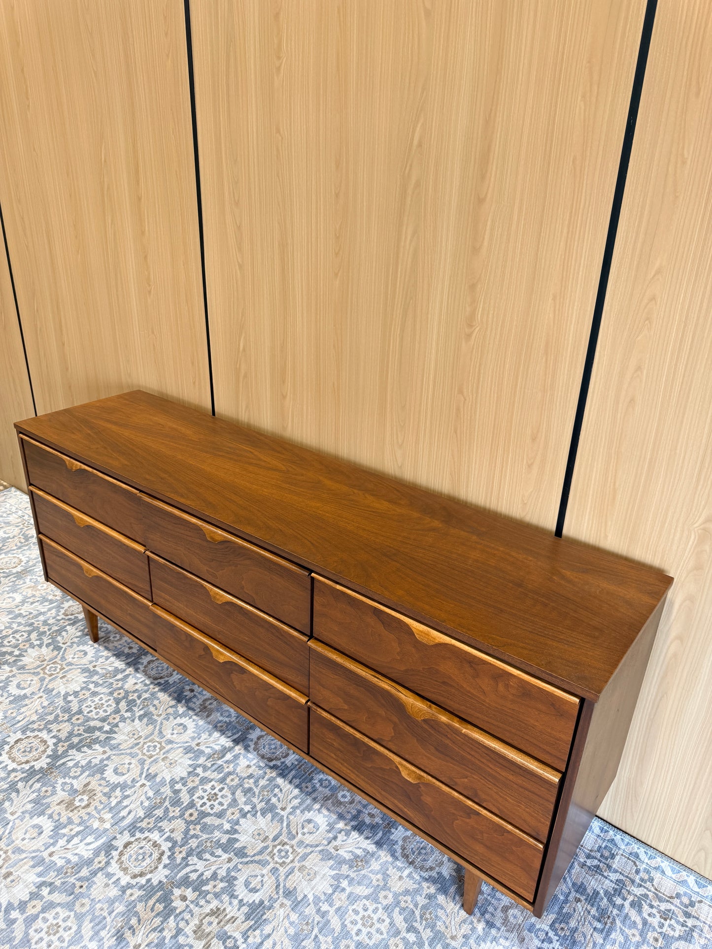 Vintage 9 Drawer Walnut Dresser by Vic-Art