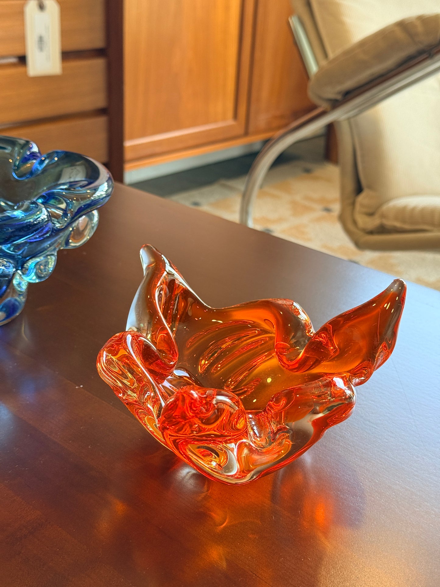Vintage Orange Handblown Glass Bowl