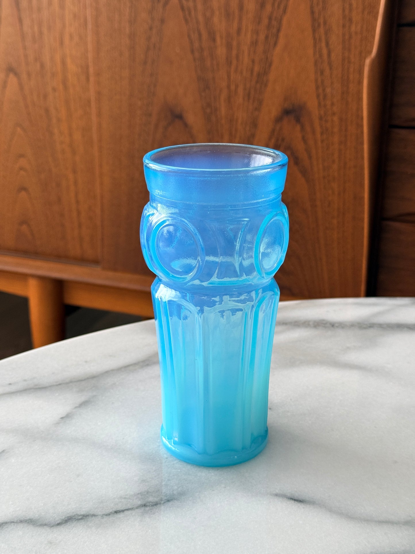 Vintage Wheaton Blue Opalescent Bullseye Drinking Glass/Vase