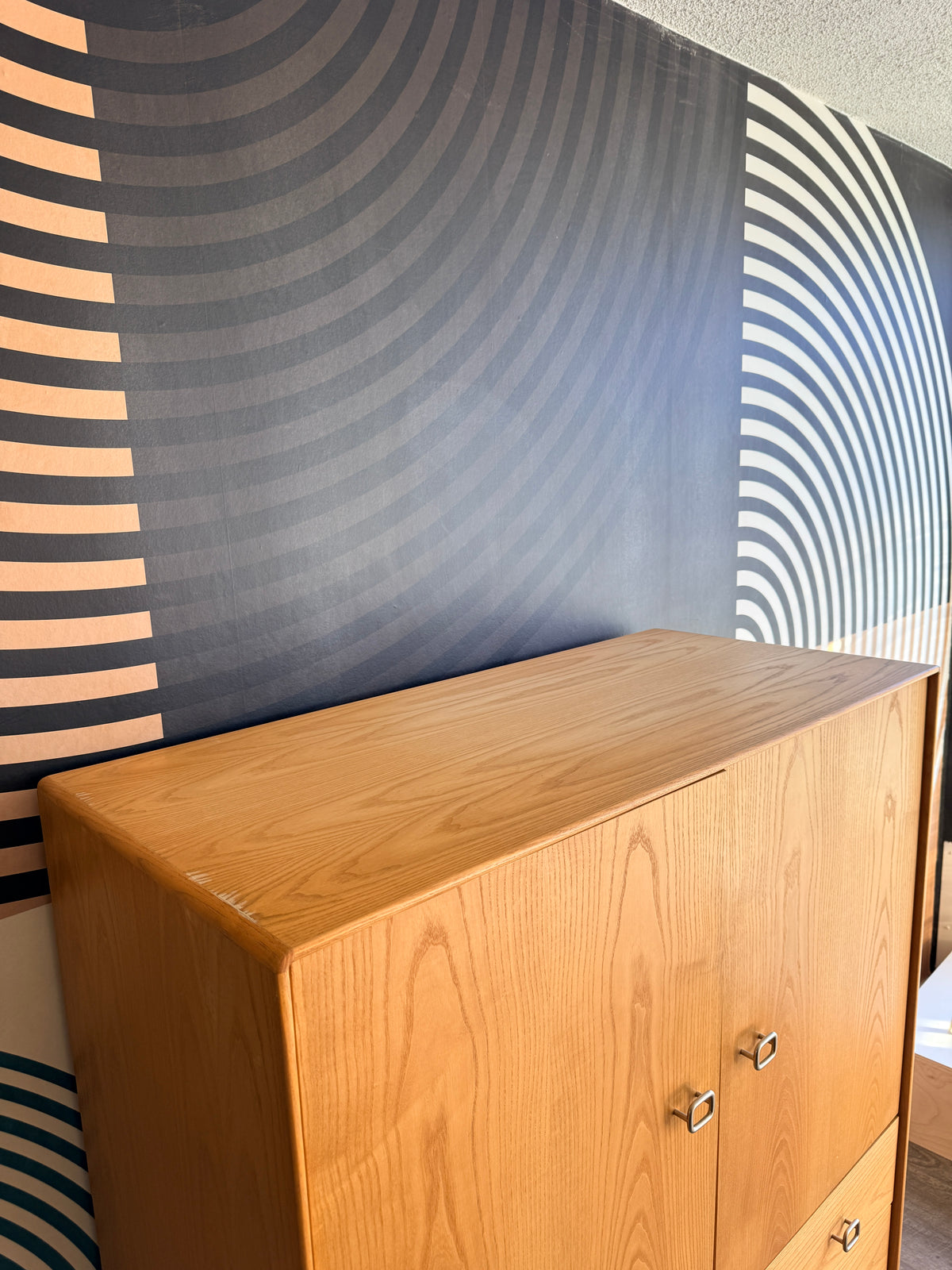 Vintage Oak Wardrobe on Metal Legs