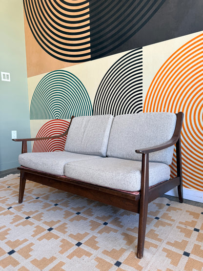 Vintage Mid Century Modern Wood Frame Loveseat