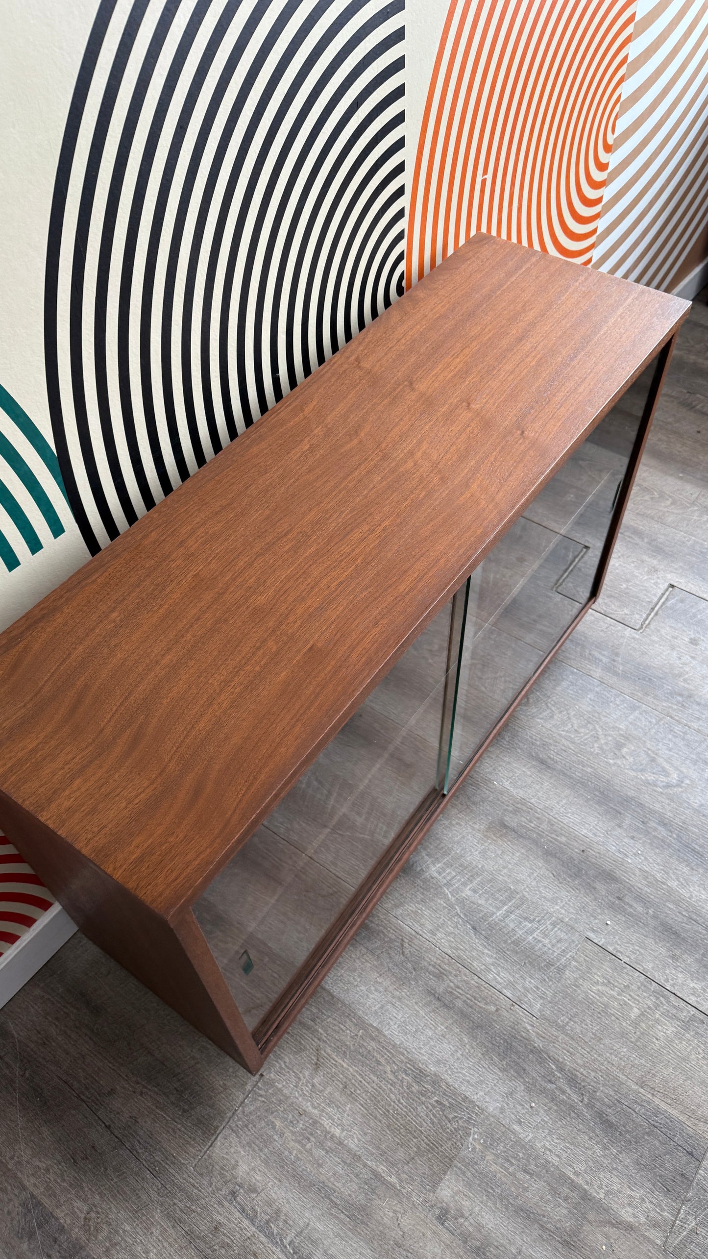 Vintage Walnut Bookcase with Sliding Glass Doors